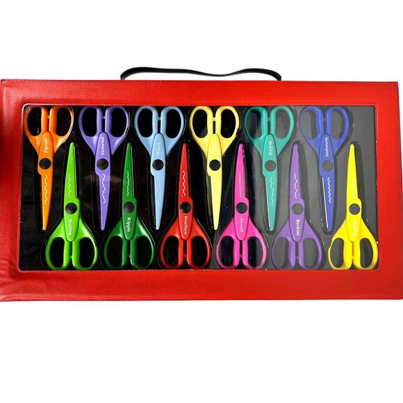 Decorative Edge Craft Scrapbooking Scissors Set of 12 with Carrying Storage Case - Picture 1 of 8